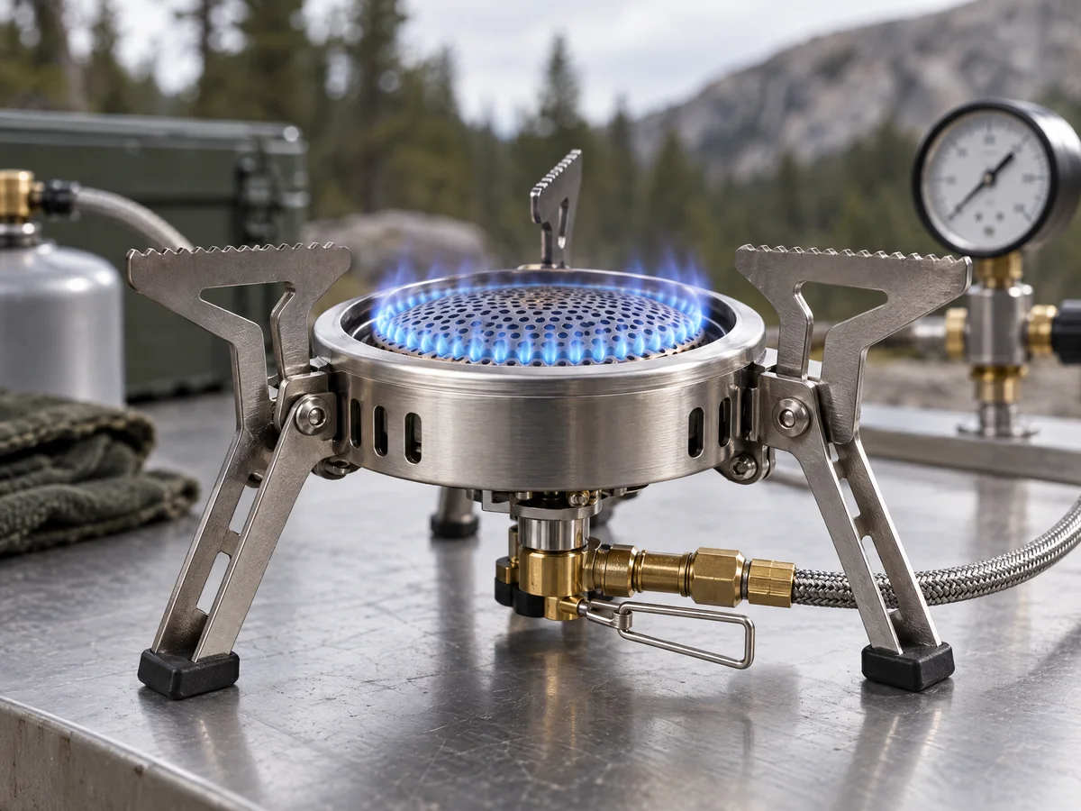 Blue flame test on a camping stove burner