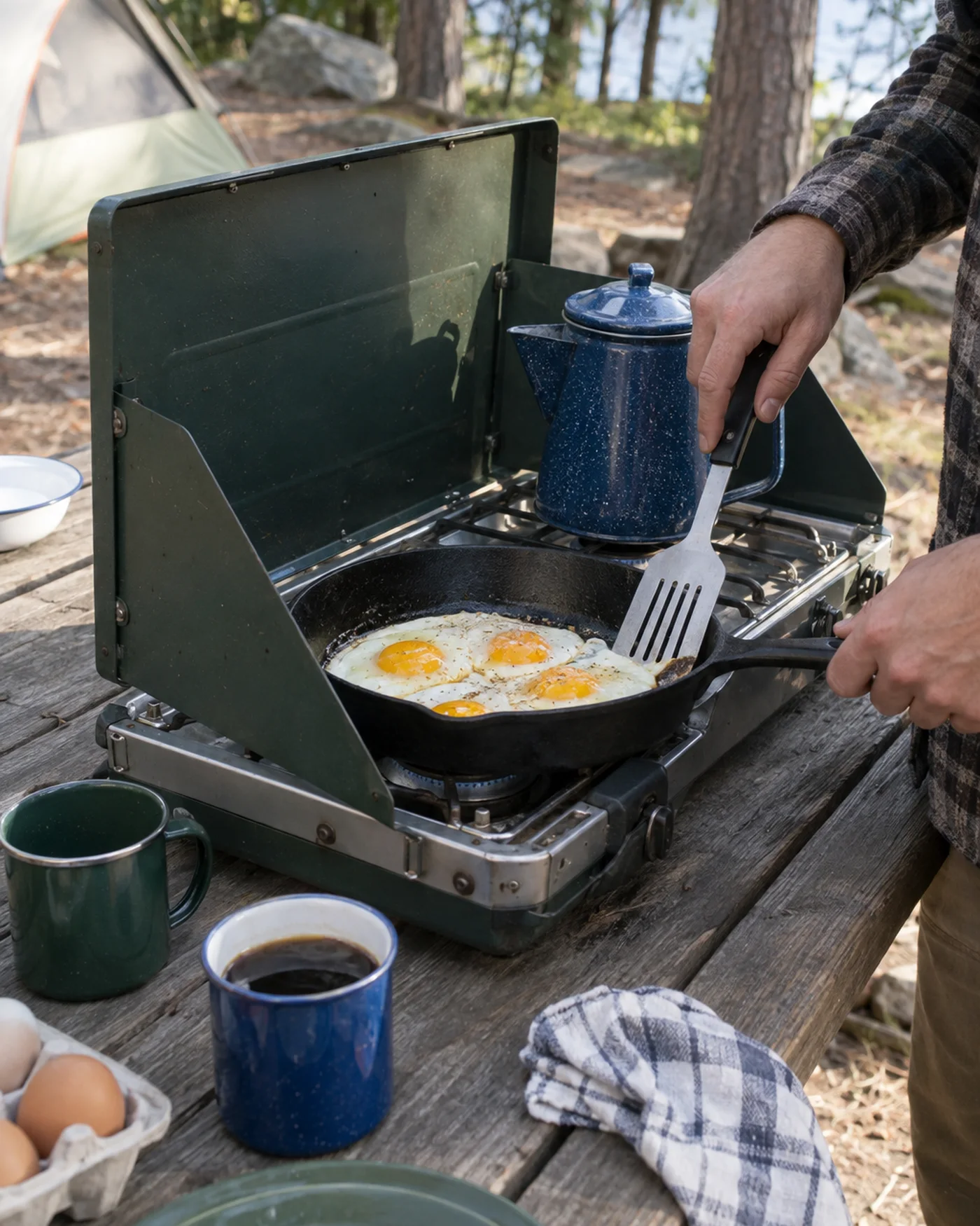 Cooking on a camp stove