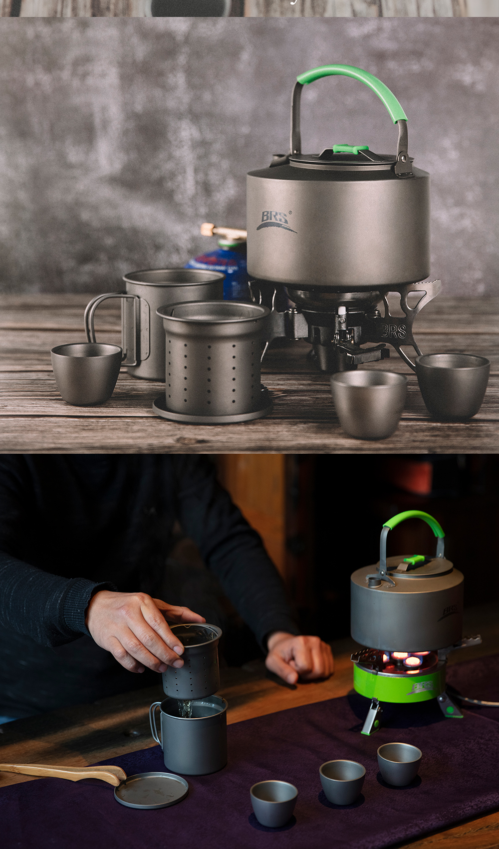Detaljer om campingtesættet i titanium
