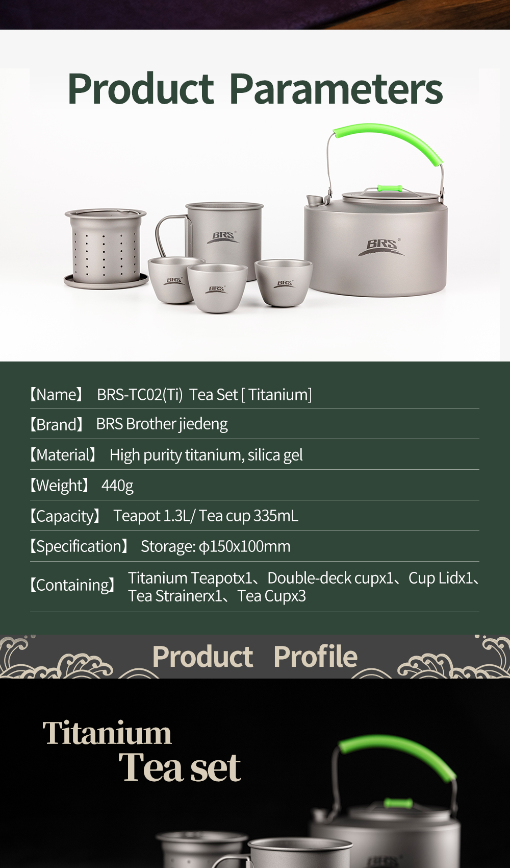 Detaljer om campingtesættet i titanium
